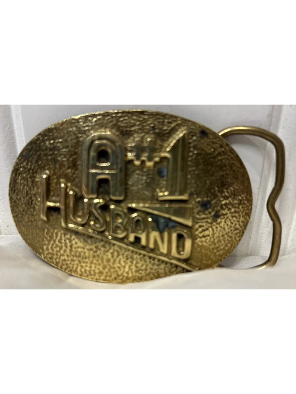 Vintage 1979 Solid Brass Belt Buckle A #1 HUSBAND By Aminco No. 4106 Taiwan Made